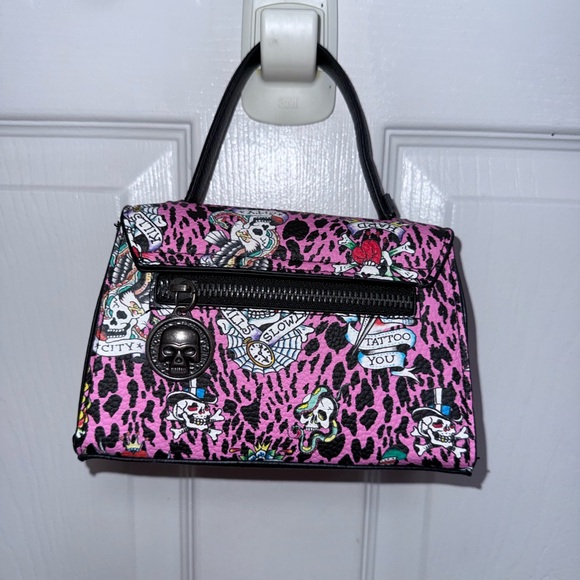 NWT Ed Hardy Pink Mini Crossbody Bag with Skull Leopard Design